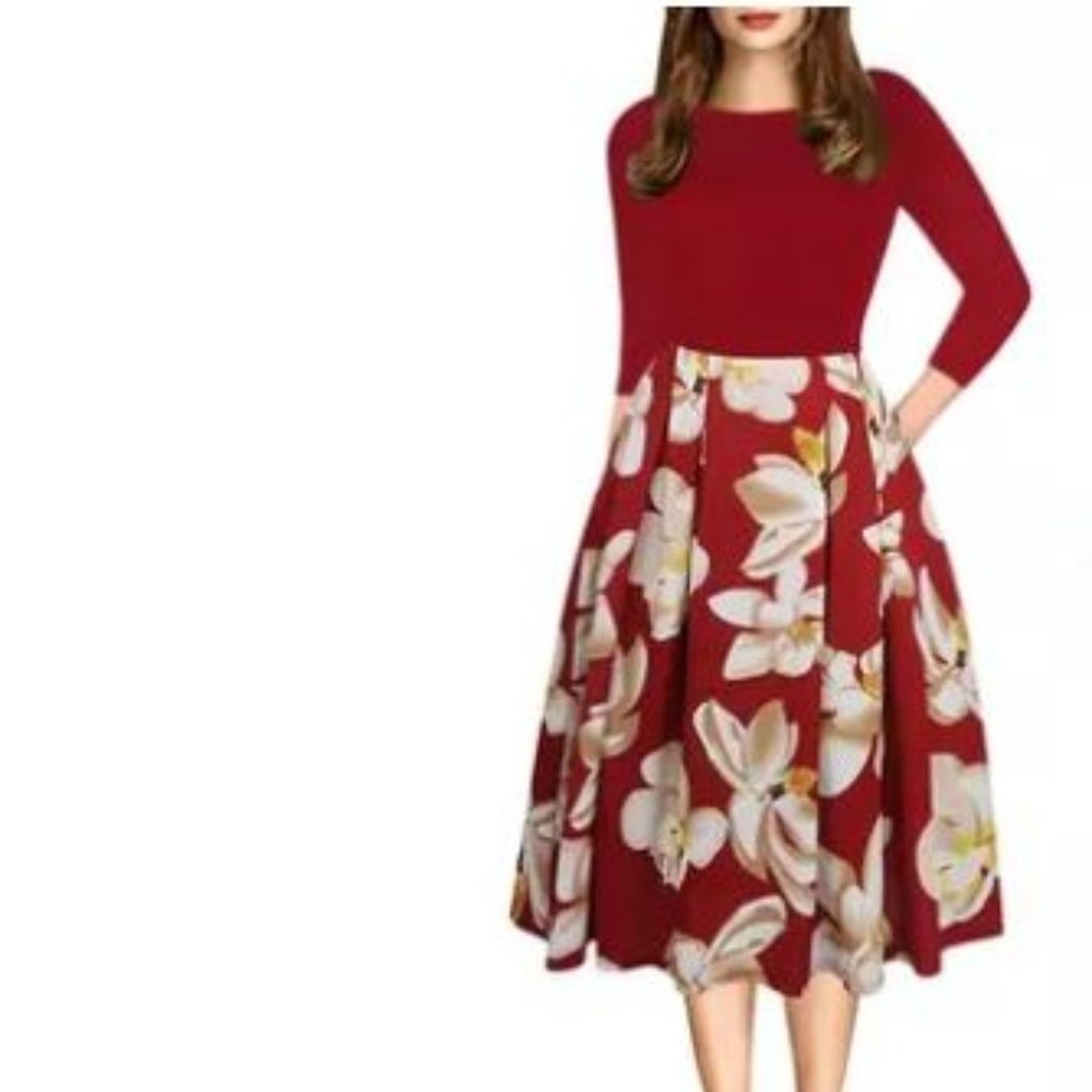 Haute Edition Red Floral Retro Dress